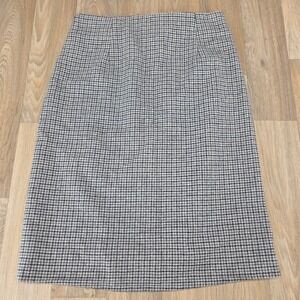 Marc Jacobs Houndstooth Wool Blend Midi Skirt Size 4 Navy Grey